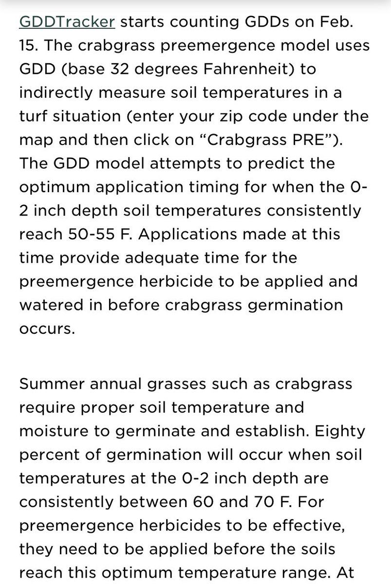 Considering starting pre-emergent herbicides early, consider the following:
-Follow the 5-Day Average, not today. 
-GDDTracker.net helps predict timing. 
-80% Germination between 60F &amp; 70F soil temps. 
-Dimension is more soluble vs. Prodiamine that takes longer to get into soil .