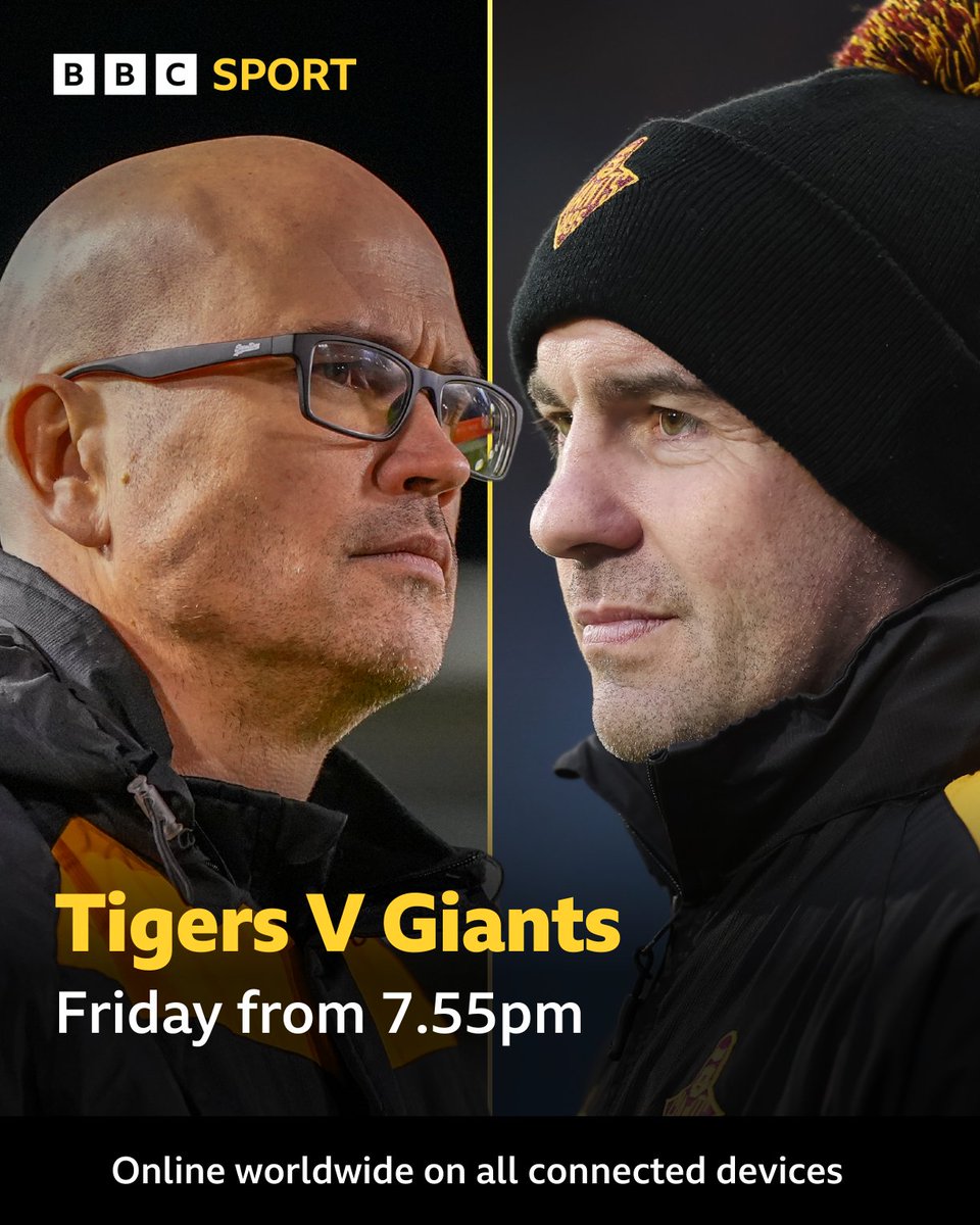 BBC Sport West Yorkshire (@bbcwys) on Twitter photo 🚨 FRIDAY!
🏉 <a href="/CTRLFC/">Castleford Tigers</a> V <a href="/Giantsrl/">Huddersfield Giants 🐮🔔</a>
🎙 Full commentary
🗣 <a href="/rlwithjd/">James Deighton</a> & <a href="/DannyKirmond12/">kirmo</a>
🌍 Online worldwide from <a href="/BBCLeeds/">BBC Leeds</a> on all connected devices from 7.55pm
🎧 tinyurl.com/5n74ak2v
#castigers | #giantsrl 🚨 FRIDAY!
🏉 <a href="/CTRLFC/">Castleford Tigers</a> V <a href="/Giantsrl/">Huddersfield Giants 🐮🔔</a>
🎙 Full commentary
🗣 <a href="/rlwithjd/">James Deighton</a> & <a href="/DannyKirmond12/">kirmo</a>
🌍 Online worldwide from <a href="/BBCLeeds/">BBC Leeds</a> on all connected devices from 7.55pm
🎧 tinyurl.com/5n74ak2v
#castigers | #giantsrl