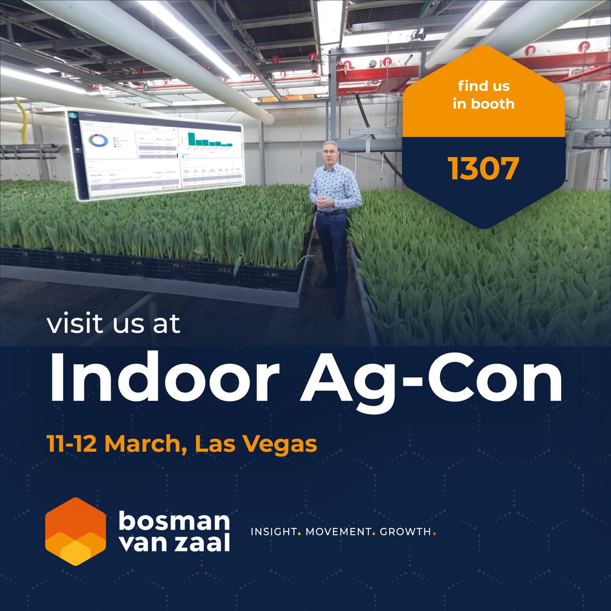 We will be present at booth #1307 at #IndoorAgCon in Las Vegas from March 11 - 12! Come meet our crew - Arnoud, Casper, and Ben - and learn how we're helping businesses cultivate their future in #controlledenvironmentagriculture. Register: indoor.ag #CEA #AgTech