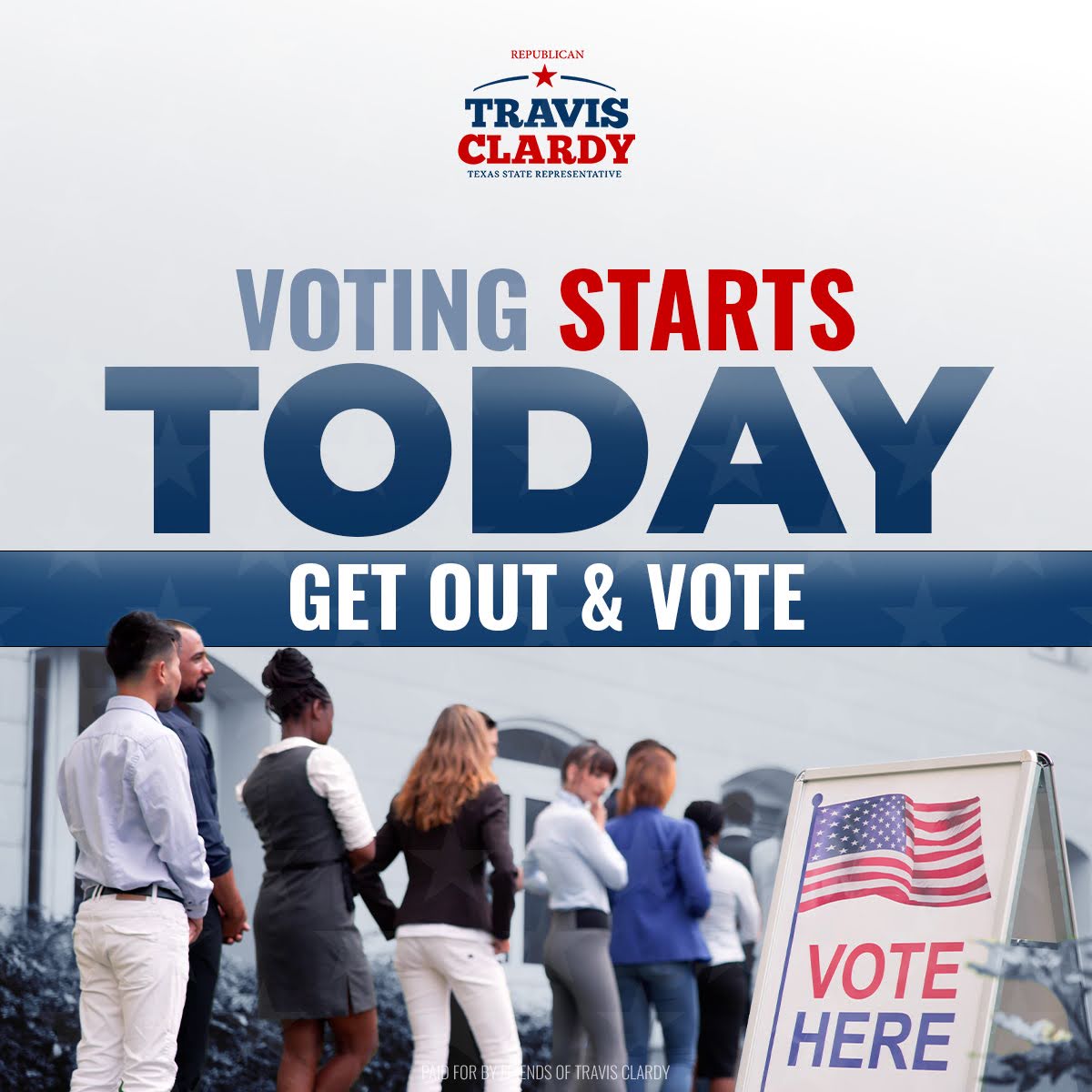 It's officially time to #StandwithTravis. Election day is today! Get out and VOTE Travis Clardy for House District 11!