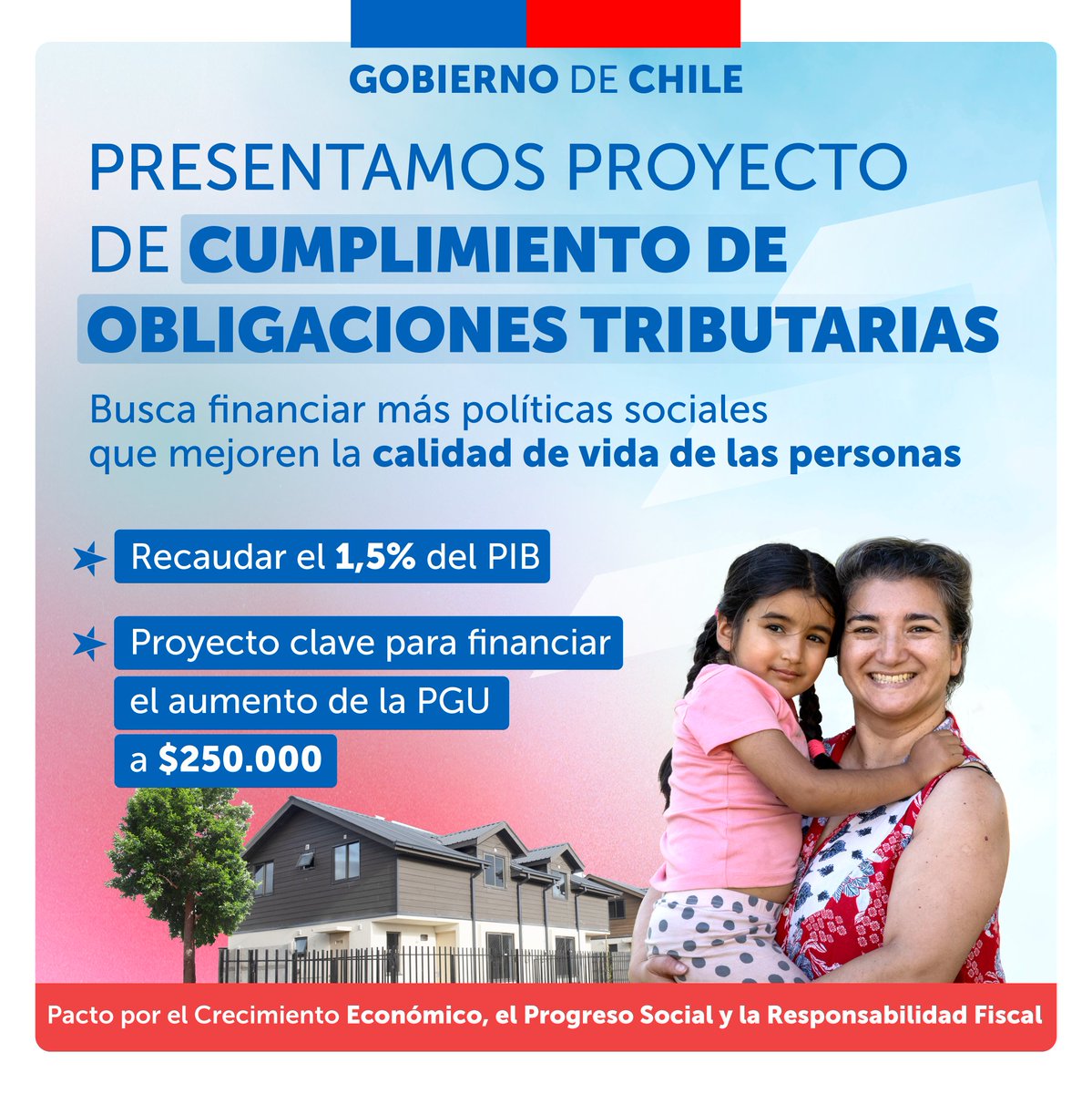 GobiernodeChile's tweet photo. Presentamos el Proyecto de Cumplimiento de las Obligaciones Tributarias, que busca recaudar 1,5% del PIB y es una pieza clave del #PactoFiscal 🇨🇱

Entérate de todos los detalles aquí: https://t.co/sKeoM7BkQh