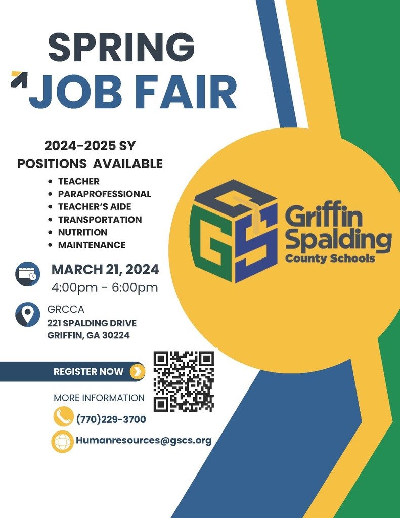 GSCS is hiring numerous positions for the 2024-25 school year! Attend our Spring Job Fair on Thursday, March 21, from 4-6 p.m. at GRCCA. Register Now!