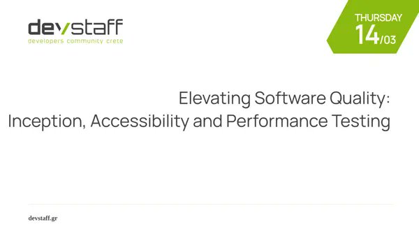 Don't miss our meetup on Thursday 14/03 at 19:00 about:
👉 Elevating Software Quality: Inception, Accessibility and Performance Testing
Join us!
Meetup event: bit.ly/3TmJCvq
FB event: bit.ly/3V2ZHHM
#testing #meetup #heraklion #crete