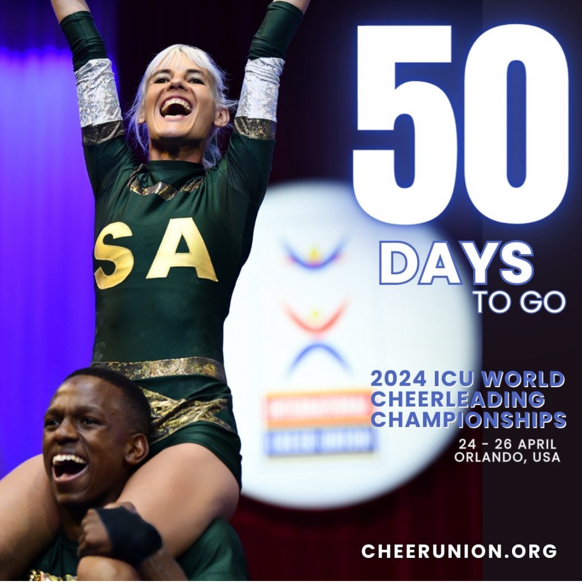 5️⃣0️⃣ days remaining until the 2024 ICU Junior World & World Cheerleading Championships! Visit cheerunion.org/championships/… for complete Championships details & to register Download the ICU app 📲 for all updates of the 2024 ICU World Cheerleading Championships #ICUWorlds2024