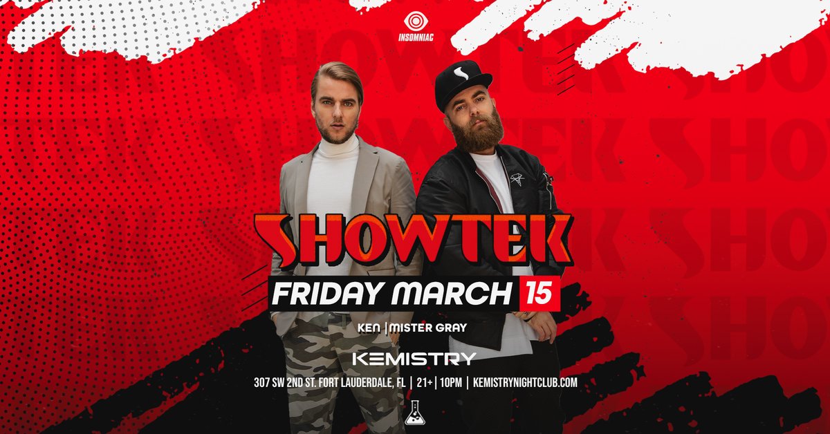 Amazing! Cool show coming up in Fort Lauderdale, this Friday! 🔥 Are you guys ready for a crazy show @ Kemistry? 🧪 Get your tickets here! ⬇️ link.dice.fm/r746fc98b362