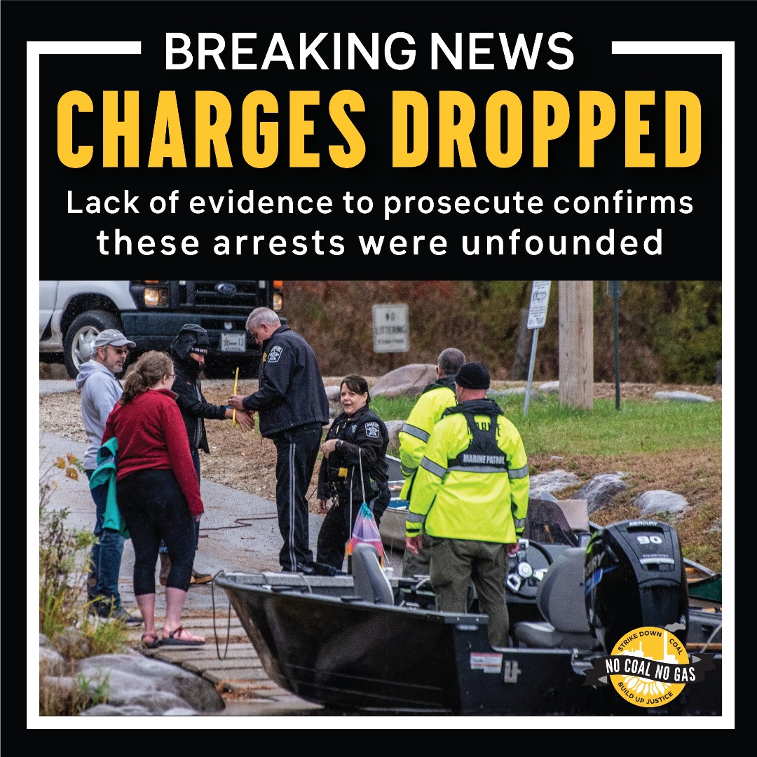 Great news!! The charges against eight of our friends who were arrested last fall (in the middle of the Merrimack River) were DROPPED! Read more about this case: nocoalnogas.org/blog/breaking-…
