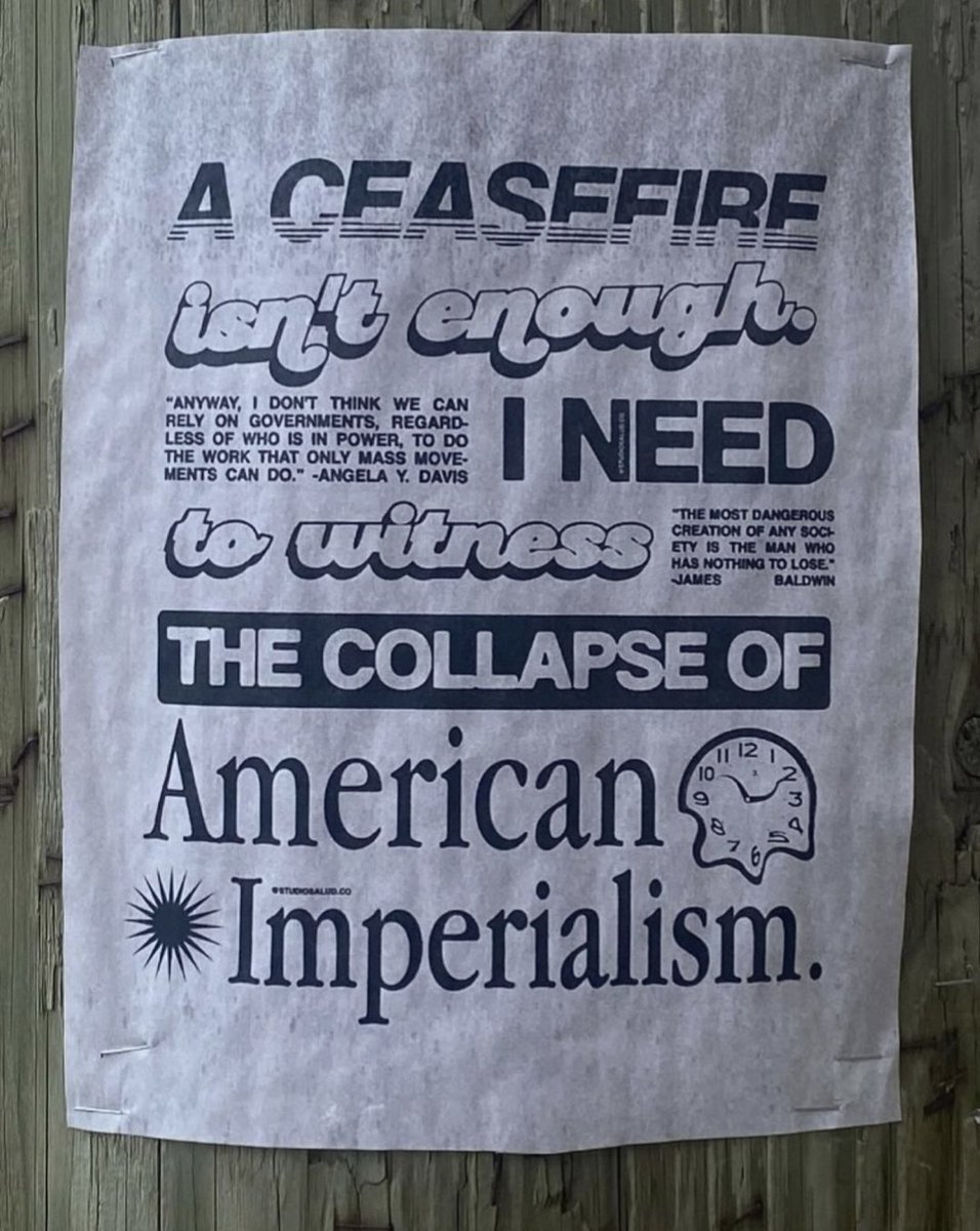 "A Ceasefire isn't enough, I need to witness the collapse of American Imperialism
Poster spotted in Ottawa, Ontario