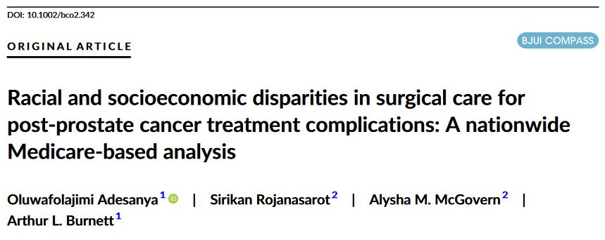 Racial and socioeconomic disparities in surgical care for post-#ProstateCancer treatment complications: A nationwide Medicare-based analysis #ED #UI #UroDisparity @bsc_urology @brady_urology doi.org/10.1002/bco2.3…