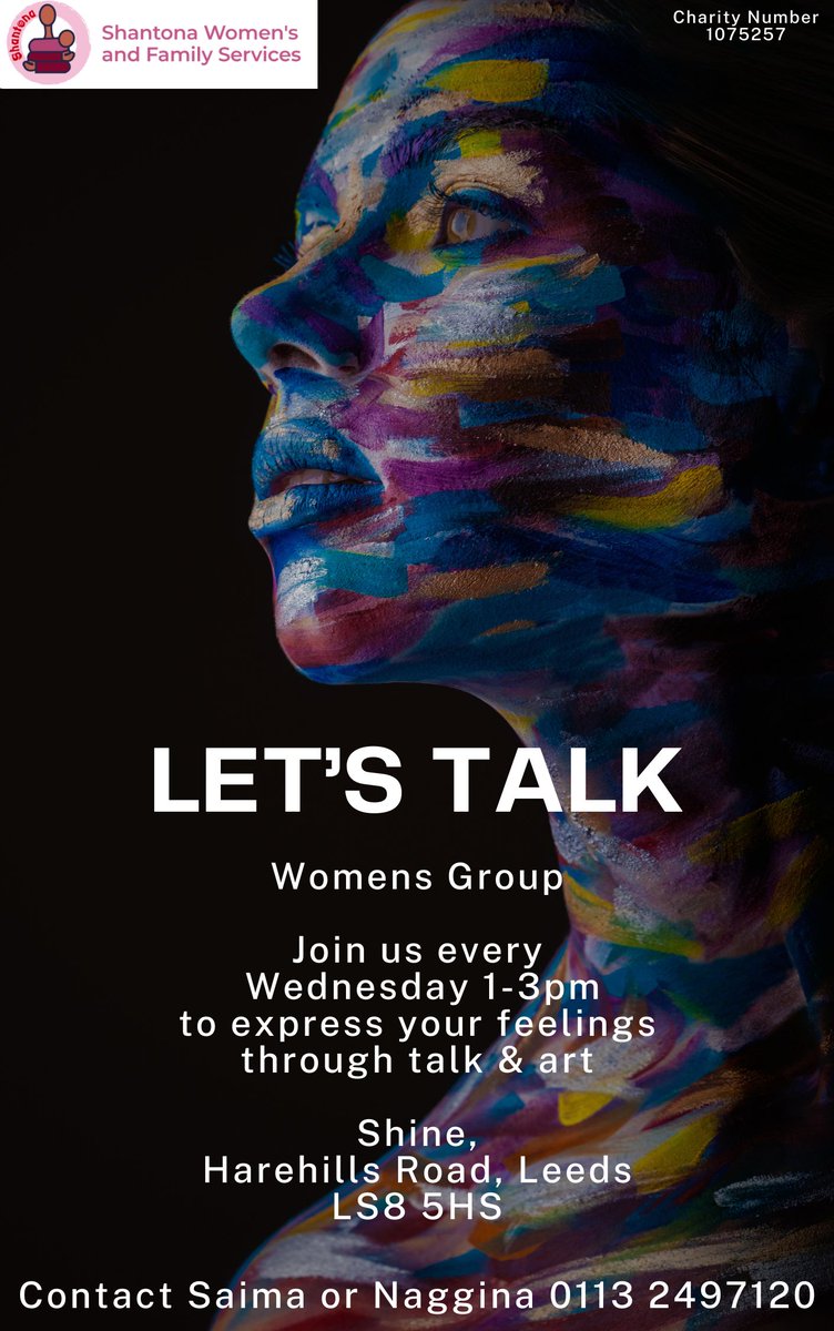 Lets talk!! A group for ladies run by ladies, A way to express your feelings through art and talk 🎨👩 every Wednesday's 1.00-3.00pm @ShineLeeds #feelings #empower #art #women #therapy