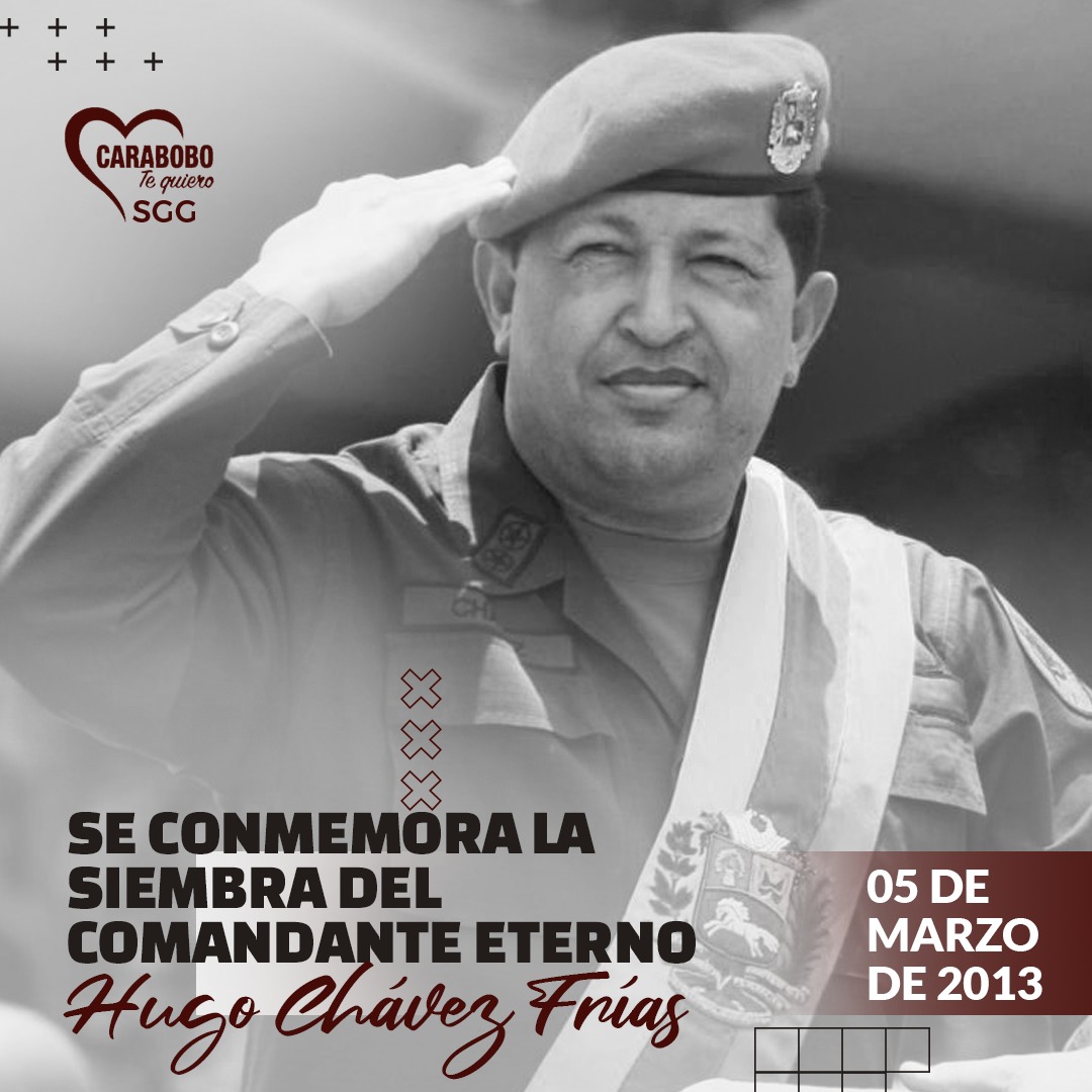 Hace 11 años  nuestro Comandante Eterno Hugo Rafael Chávez Frías, marchó del mundo físico sin embargo hoy nos mantenemos en la lucha y conmemoramos 11 años manteniendo su legado más vivo que nunca.

¡Hasta siempre Chávez Corazón del Pueblo!

#ChavezVive #Carabobo