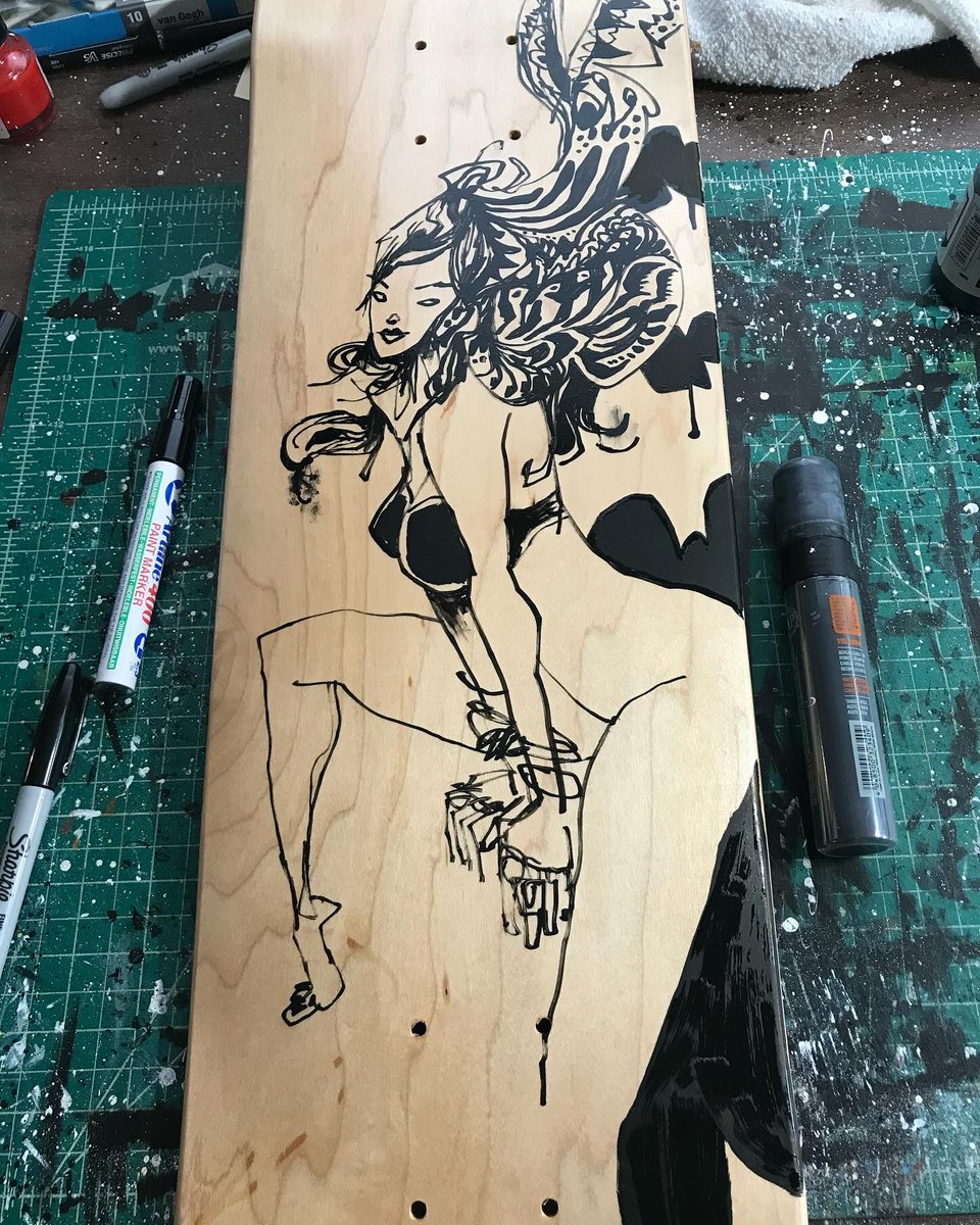 Possessed to skate. 
⚡️⚡️⚡️
#deck #skateboard #custom #skateordie #mixedmedia #psychedelic #visualfunk #foodone #jimmahfood