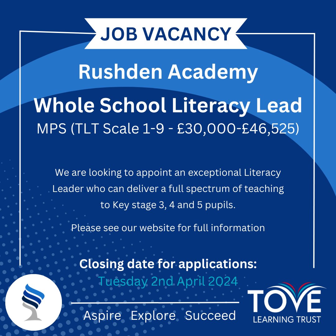 We are hiring! Have a look at our website for more information and the application form. rushden-academy.net/index.php/abou… #TeamRushden