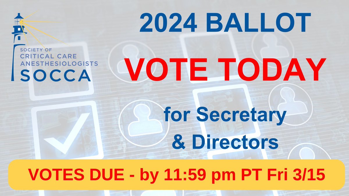 Voting is NOW OPEN for the next Secretary and Directors on the SOCCA Board! SOCCA members in the Active category are encouraged to vote now - no later than 11:59 pm PT on Friday, March 15, 2024 - buff.ly/4bY6f0z