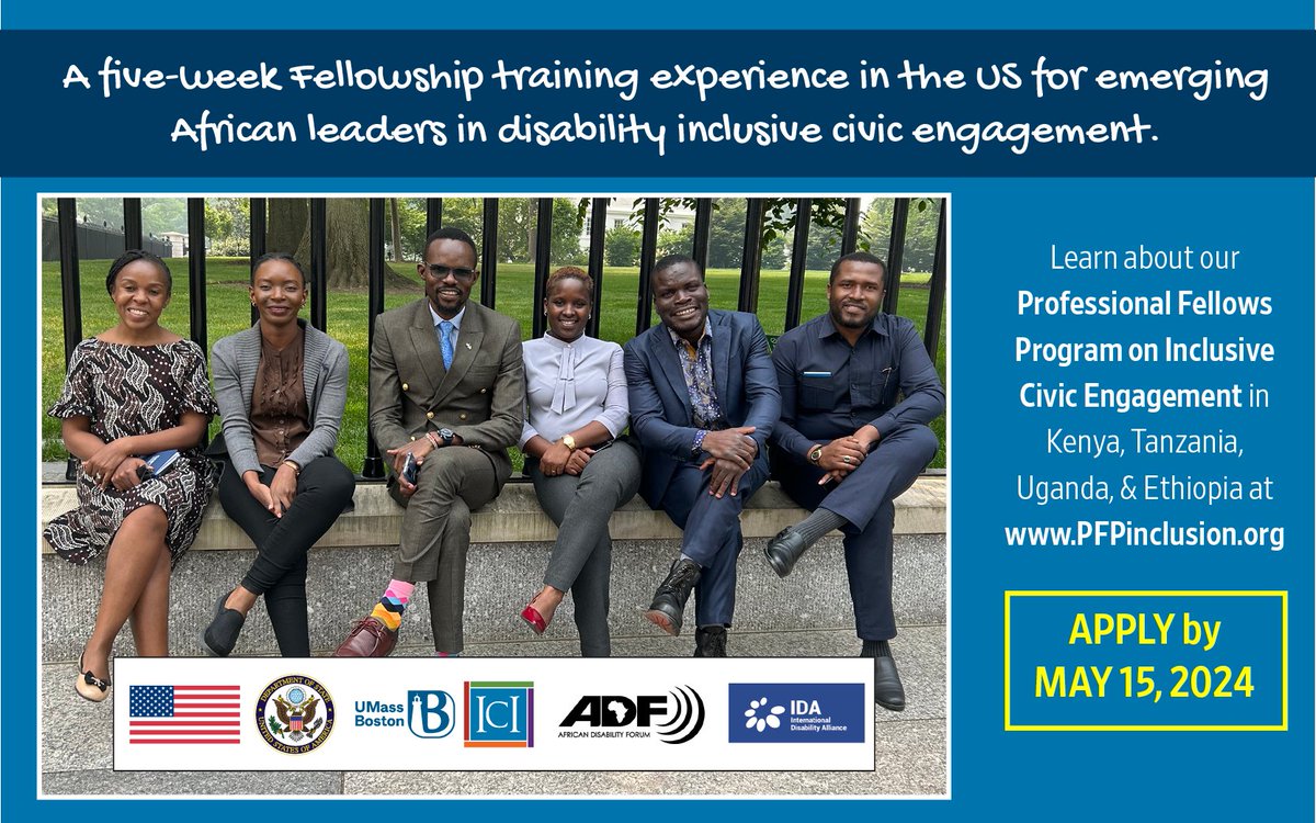 With new funding from @ECAatState, @ICInclusion & @ADFSecretariat are excited to announce our Spring 2025 #ProFellows Program on Inclusive Civic Engagement in East Africa. Learn more & apply by 5/15: PFPInclusion.org #CitizenDiplomacy #2025PFPInclusion @IDA_CRPD_Forum