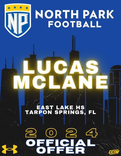 #AGTG After a great conversation with <a href="/CoachRook/">Kyle Rooker</a> I am blessed to receive an Official Offer from <a href="/NPUFootball/">North Park Football</a>‼️