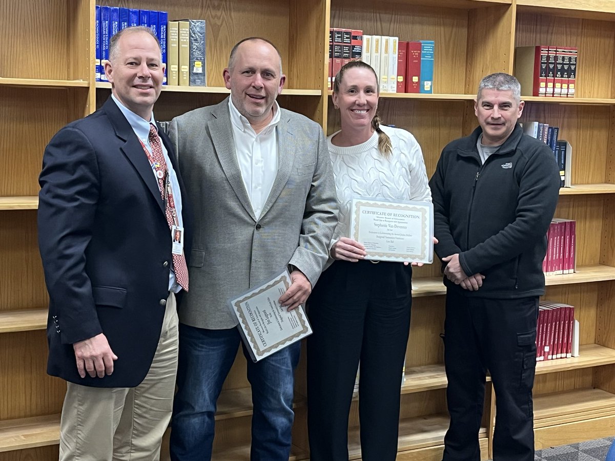 Exemplary People!  Stephanie Van Deventer and Jim Legnard recognized by the Board of Education meeting last night