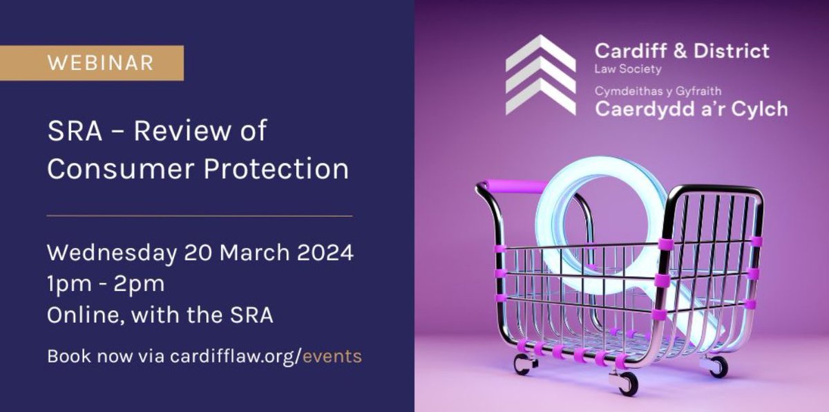 NEW EVENT Join us & @sra_solicitors to learn more about the Consumer Protection Review 20 March, 1pm Online A unique opportunity to hear more about the review & what it will mean for your law firm, with a chance to provide ideas & feedback directly cardifflaw.org/events/webinar…