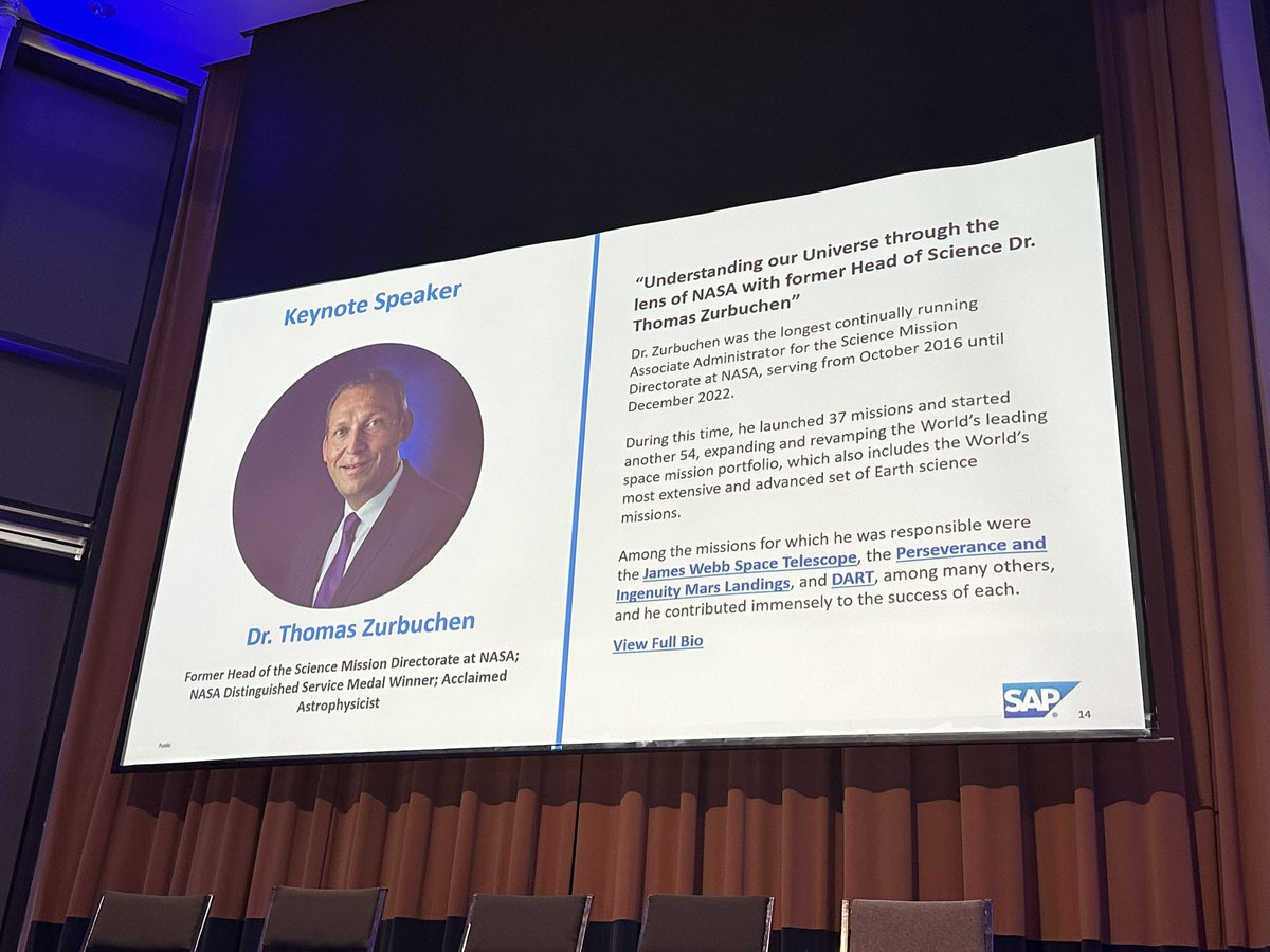 About to hear from <a href="/Dr_ThomasZ/">Thomas Zurbuchen</a> kicking off SAP Aerospace &amp; Defense Innovation Days ! #InnovationDaySAP2024