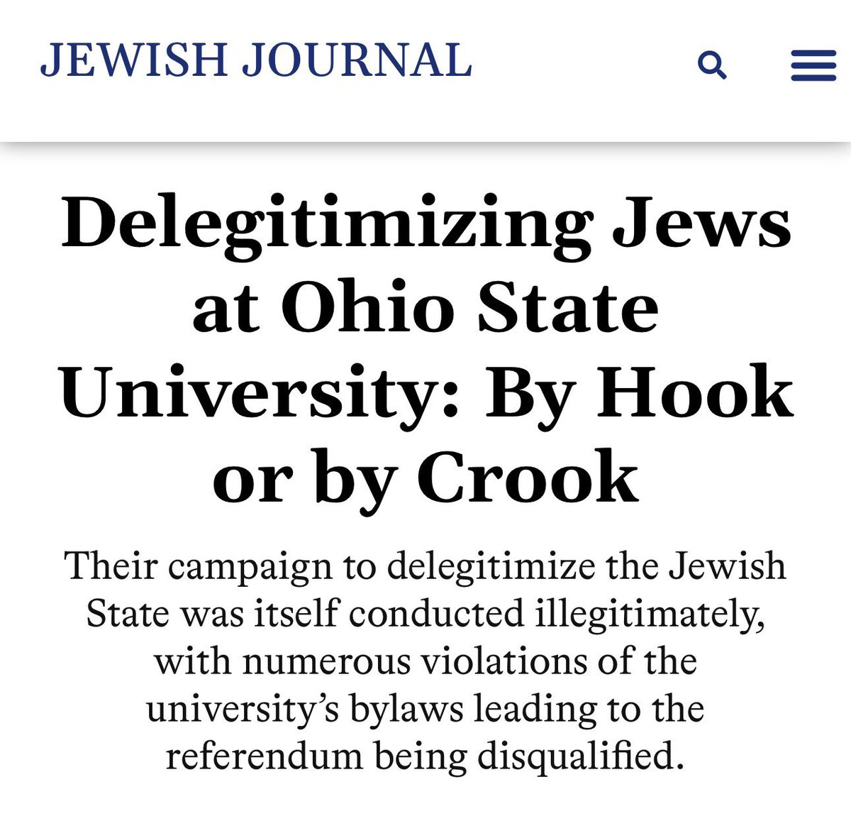 BREAKING: @OhioState just canceled its antisemitic BDS vote following SJP’s numerous campaign violations. jewishjournal.com/commentary/opi…