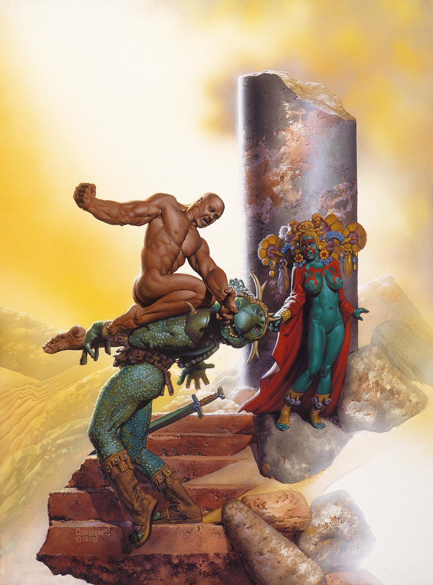 Since Corben's first painting for the cover of Den was rejected (due to the nudity), he painted this second one, which became the one that was used, and perhaps his greatest painting.