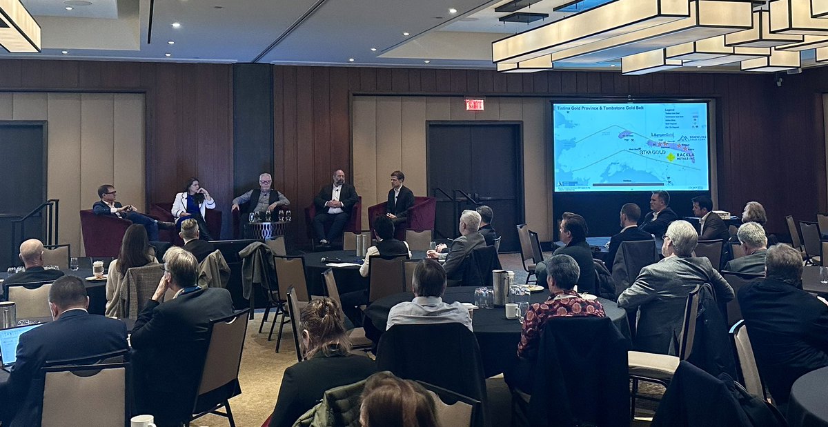 Excellent turn out this morning for the Tombstone Gold Rush Breakfast in Toronto moderated by @agentiscapital’s Michael Grey with @SitkaGoldCorp @RacklaMetals @BanyanGold and @SnowlineGold $SIG $SITKF #gold #silver #copper #PDAC2024 #yukongold