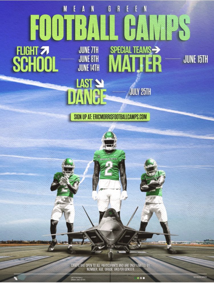 Thank you @TrustMyEyesO for the camp invite! Looking forward to showing the Mean Green what I have this summer. #GMG @MeanGreenFB @CoachCaponi @CoachKDMattox @coachbrenthilde @CBruce_Sr