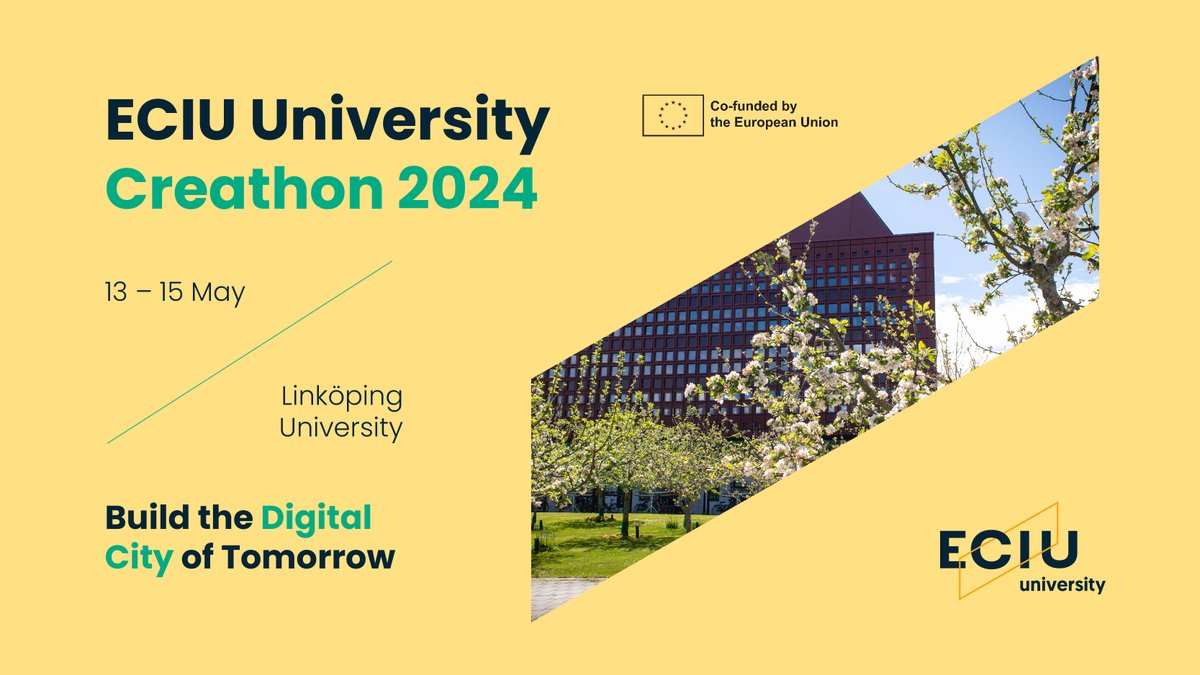 🟡Unique opportunity for students! Join us on 13 – 15 May for the ECIU University Creathon at @liu_universitet! Help build the digital city of tomorrow. Application deadline is March 25th, the number of seats is limited! engage.eciu.eu/challenges/6c2… #europeanuniversities #CofundedbyEU