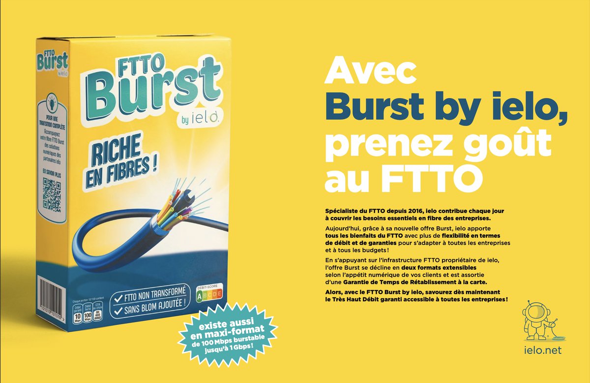 🛒 Nouvel arrivage au rayon fibre : savourez dès maintenant le FTTO Burst by ielo ! Bénéficiez d'un FTTO non transformé, garanti sans BLOM ajoutée, certifié débit-score A... et adapté à tous les budgets 😉