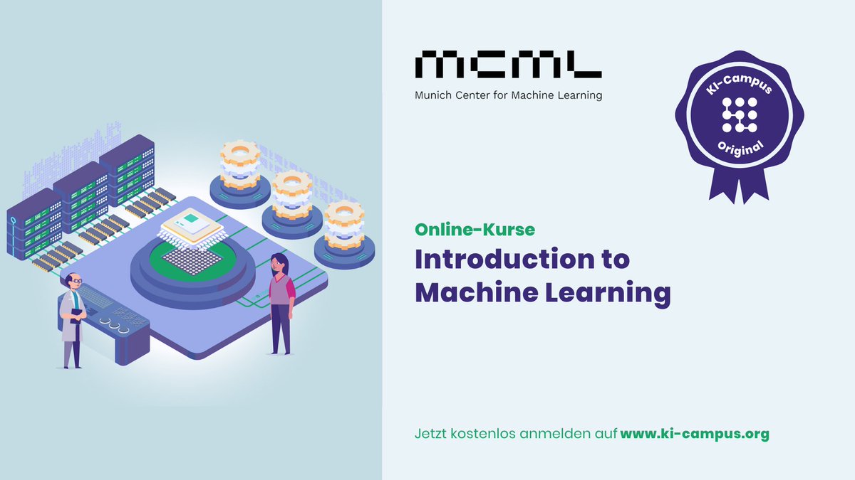 KI-Campus (@kicampus) on Twitter photo Ihr möchtet alles über #MachineLearning erfahren?
Die 3 Kurse aus der englischsprachigen Reihe "Introduction to Machine Learning" von der <a href="/LMU_Muenchen/">Universität München</a> & dem <a href="/MunichCenterML/">Munich Center for Machine Learning</a> sind jetzt online! 🤖
Hier starten:
➡️ki-campus.org/courses/I2ML_P…
#KICampus #KI #MachineLearning #ML Ihr möchtet alles über #MachineLearning erfahren?
Die 3 Kurse aus der englischsprachigen Reihe "Introduction to Machine Learning" von der <a href="/LMU_Muenchen/">Universität München</a> & dem <a href="/MunichCenterML/">Munich Center for Machine Learning</a> sind jetzt online! 🤖
Hier starten:
➡️ki-campus.org/courses/I2ML_P…
#KICampus #KI #MachineLearning #ML