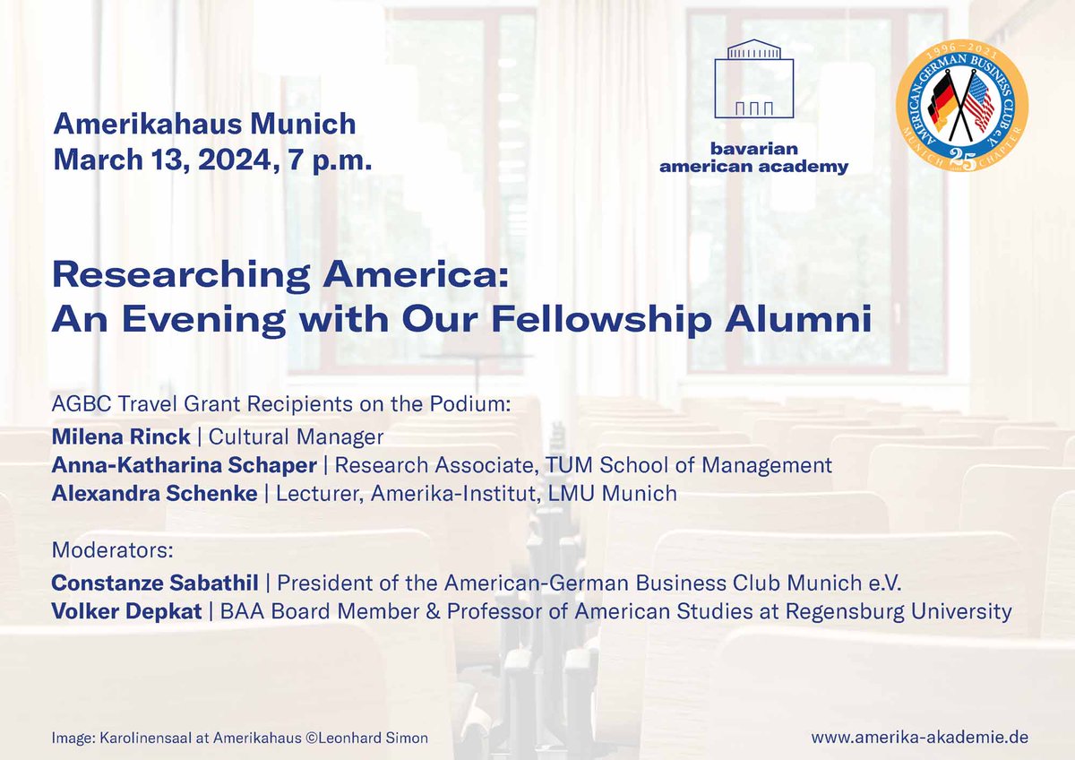 Christoph Straub (@chris_straub) on Twitter photo Join us for an evening with #fellowship alumni at <a href="/amerikahaus/">amerikahaus</a> next Weds! Milena Rinck, Alexandra Schenke (@AmerikaInstitut) & <a href="/ak_schaper/">Anna-Katharina Schaper</a> (<a href="/TU_Muenchen/">TU München</a>) will speak about opportunities fellowships provide & career paths they open in & beyond academia.
amerikahaus.de/ausstellungen-… Join us for an evening with #fellowship alumni at <a href="/amerikahaus/">amerikahaus</a> next Weds! Milena Rinck, Alexandra Schenke (@AmerikaInstitut) & <a href="/ak_schaper/">Anna-Katharina Schaper</a> (<a href="/TU_Muenchen/">TU München</a>) will speak about opportunities fellowships provide & career paths they open in & beyond academia.
amerikahaus.de/ausstellungen-…