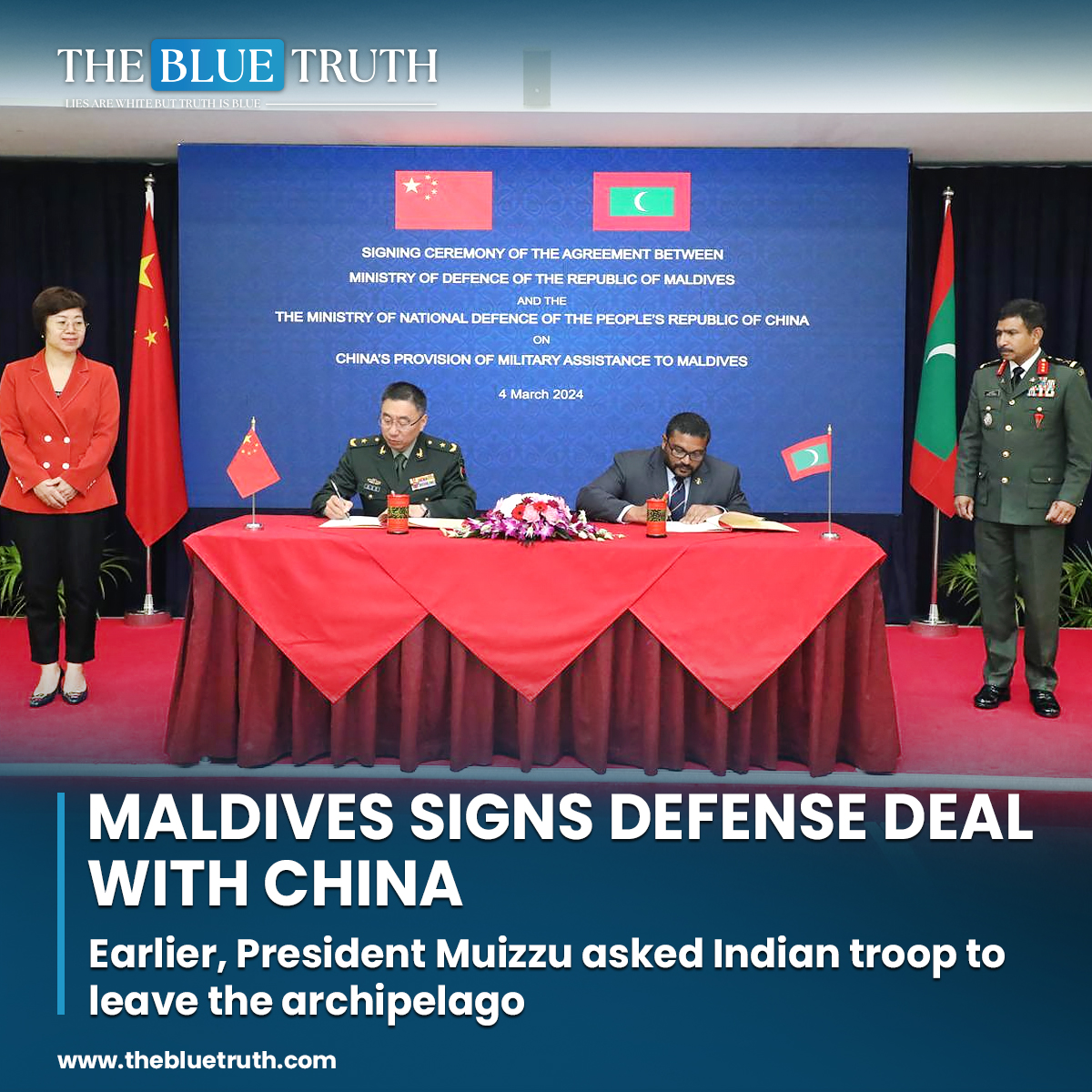 Maldives has asked Indian troops to leave the archipelago and inked a 'military assistance' pact with China.
#MaldivesChinaPact #MilitaryAssistance
#BilateralTies #IndiaRelations #Geopolitics
#ForeignPolicy #tbt #thebluetruth