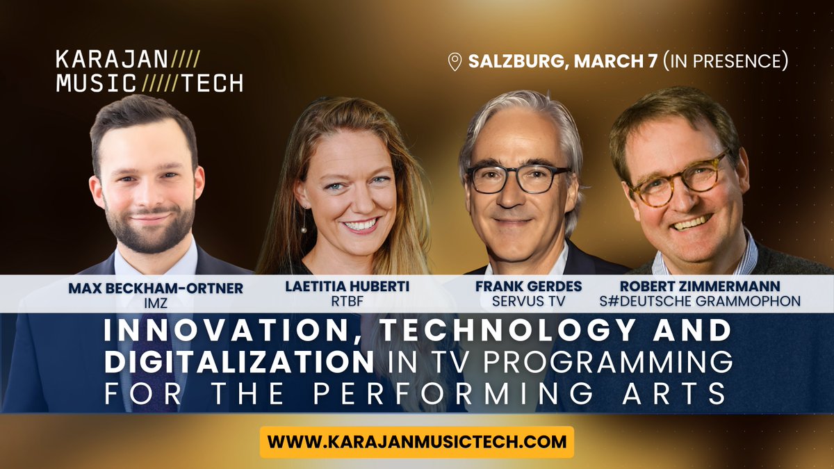 Karajan Music Tech | March 7, 2024 (@karajantech) on Twitter photo ๐ต At our MusicTech Conference, <a href="/IMZMedia/">IMZ International Music + Media Centre</a> will host a panel titled 'Innovation, Technology and Digitalization in TV Programming for the Performing Arts'.
๐March 7 in Salzburg | Register for free: karajanmusictech.com
Explore the fusion of innovation, technology, and ๐ต At our MusicTech Conference, <a href="/IMZMedia/">IMZ International Music + Media Centre</a> will host a panel titled 'Innovation, Technology and Digitalization in TV Programming for the Performing Arts'.
๐March 7 in Salzburg | Register for free: karajanmusictech.com
Explore the fusion of innovation, technology, and