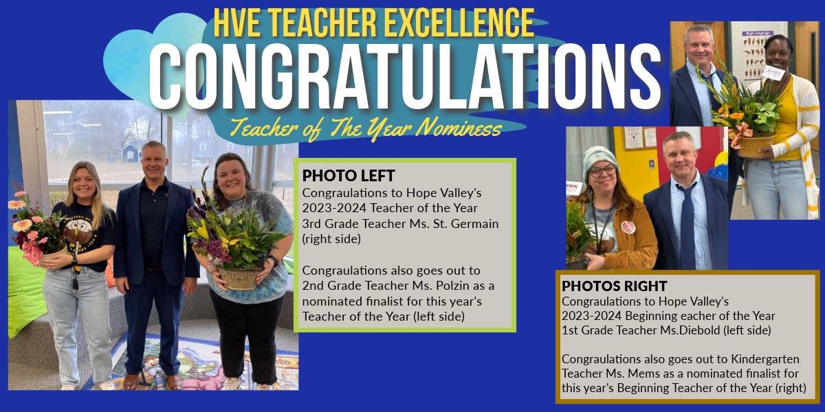 Hope Valley’s path to excellence is paved with amazing teachers! It is a privilege to share our school’s Teacher of the Year &amp; Beginning Teacher of the Year.  Please join us in congratulating our nominees and finalists.