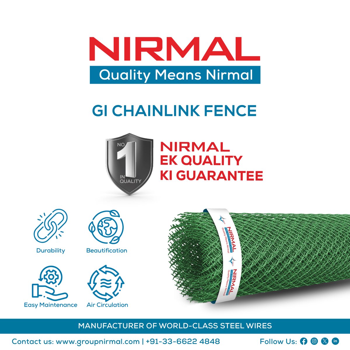 NirmalWires's tweet photo. From playgrounds to green spaces, our Nirmal GI Chainlink Fences stand guard, ensuring safety and security for generations to come.
#NirmalWires #GroupNirmal #SteelWires #chainlinkfence #giwire #ChainLinkFencing #switchtopvc #pvcchainlink #pvcfence #pvccoated #chainlinkfence https://t.co/eeOii2SXXo