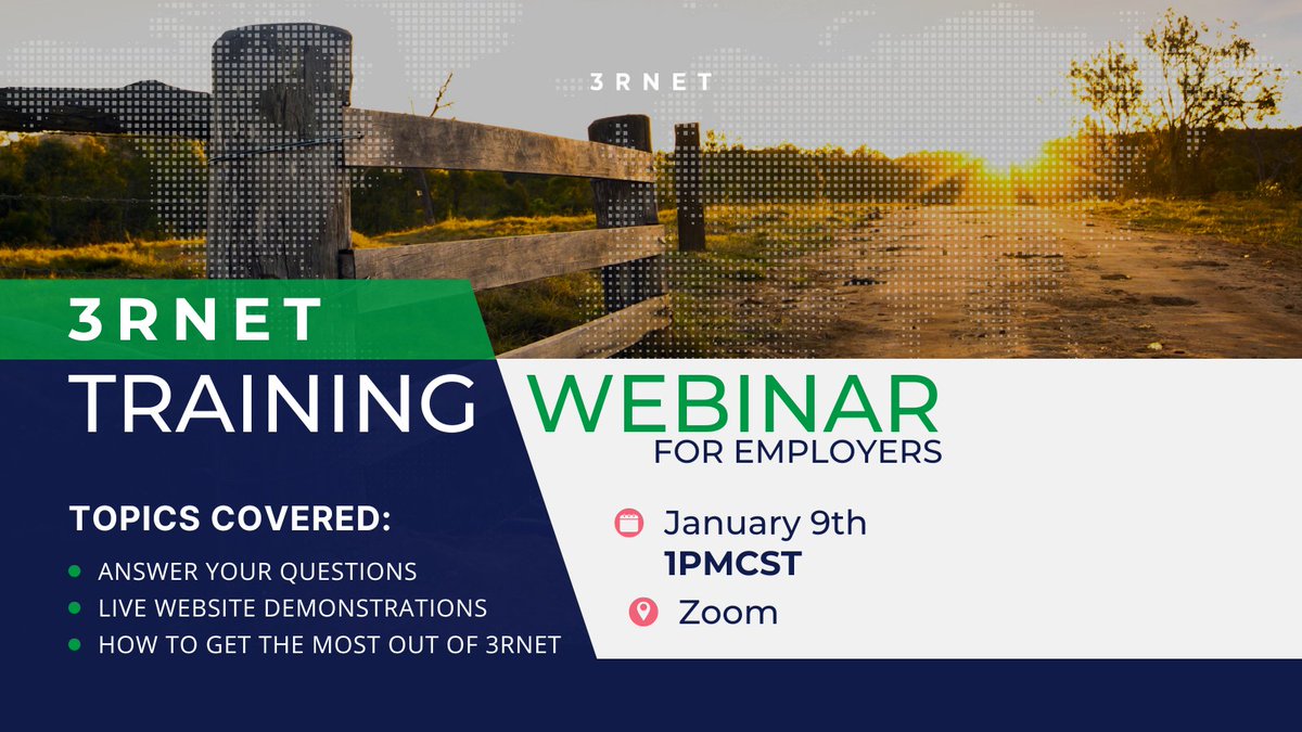 In ONE WEEK we will be hosting a FREE training #webinar for employers! 🎉💻 We'll answer all your questions, do a website demonstration, and talk about how to get the most out of 3RNET.  Sign up here🔗: rb.gy/p8fjrn