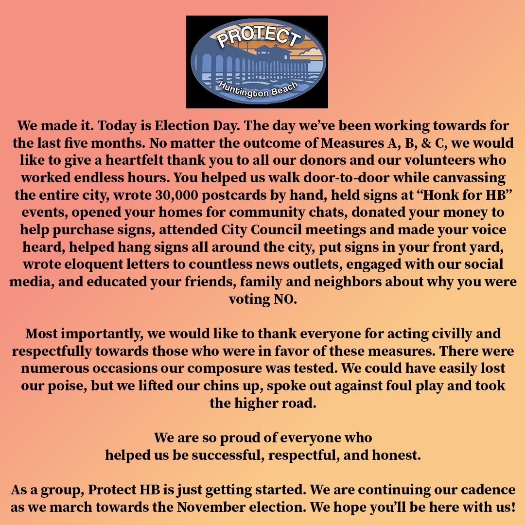 Protect HB leadership team’s message to our donors and supporters. #ElectionDay