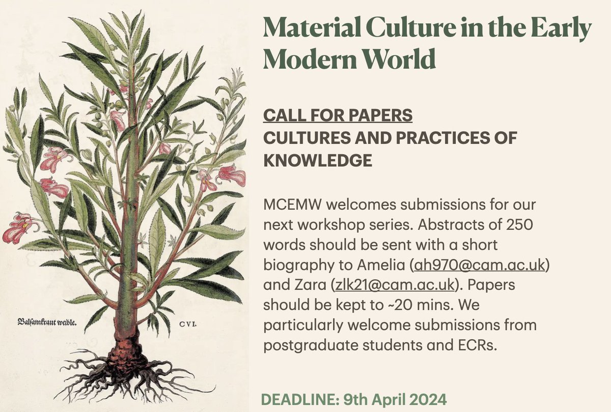 We are delighted to announce our third and final call for papers of the academic year, 'Cultures and Practices of Knowledge'. We look forward to submissions (deadline 9/04) from those looking to present both in-person or online! #cfp #materialculture #earlymodern