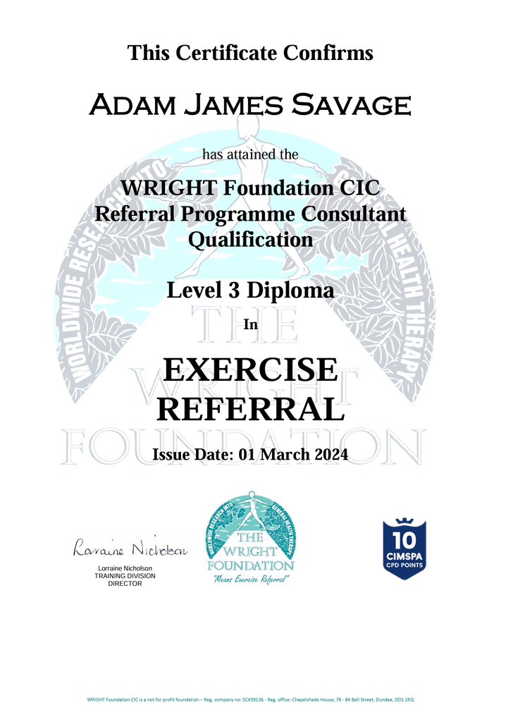 The electronic copy of my qualification Level 3 Diploma in Exercise Referral arrived my email this afternoon, looking forward to receiving the hard copy of this certificate 💪📚❤️ #exercisereferral #fitnessqualifications #fitnessmotivation #wrightfoundation