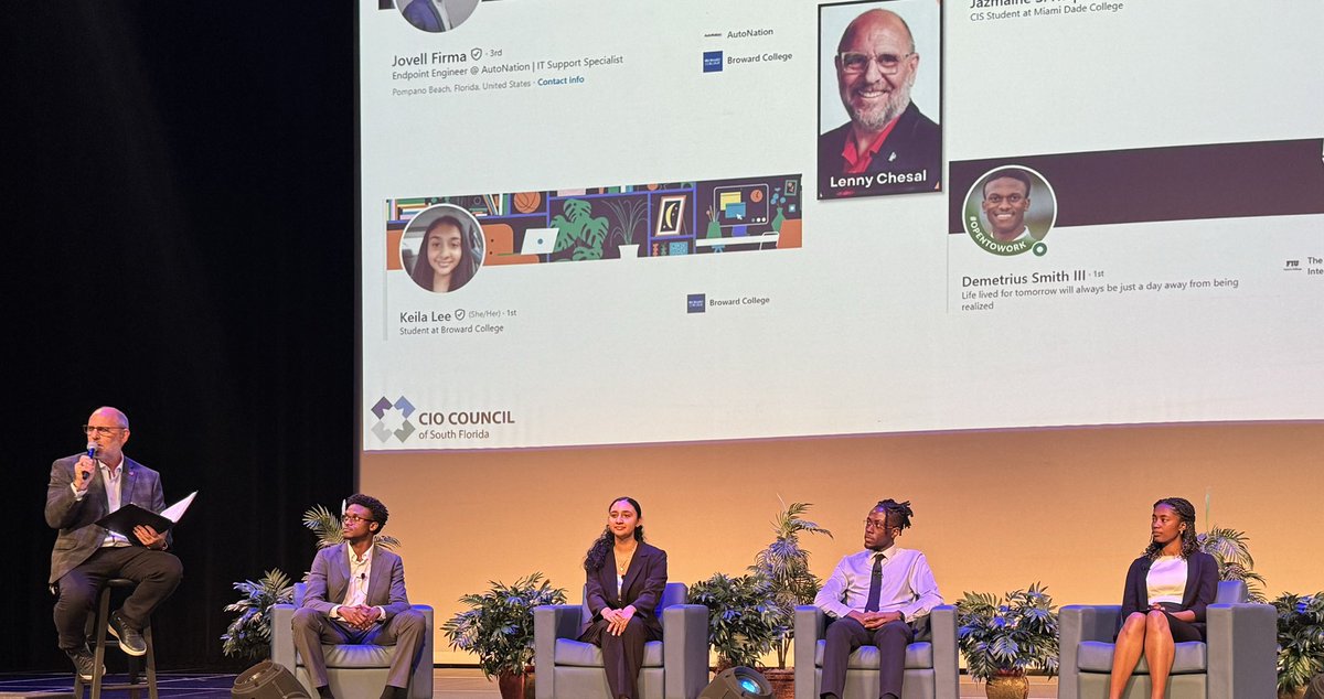 mlecITacad's tweet image. Past CIO scholarship winners were asked to be on stage in a panel! Proud of our Jaguar alumni Demetrius and Jazmaine! @MLECJaguars @MLECPrin @NAFMiami @CTEMiami @drldiaz @NAFCareerAcads