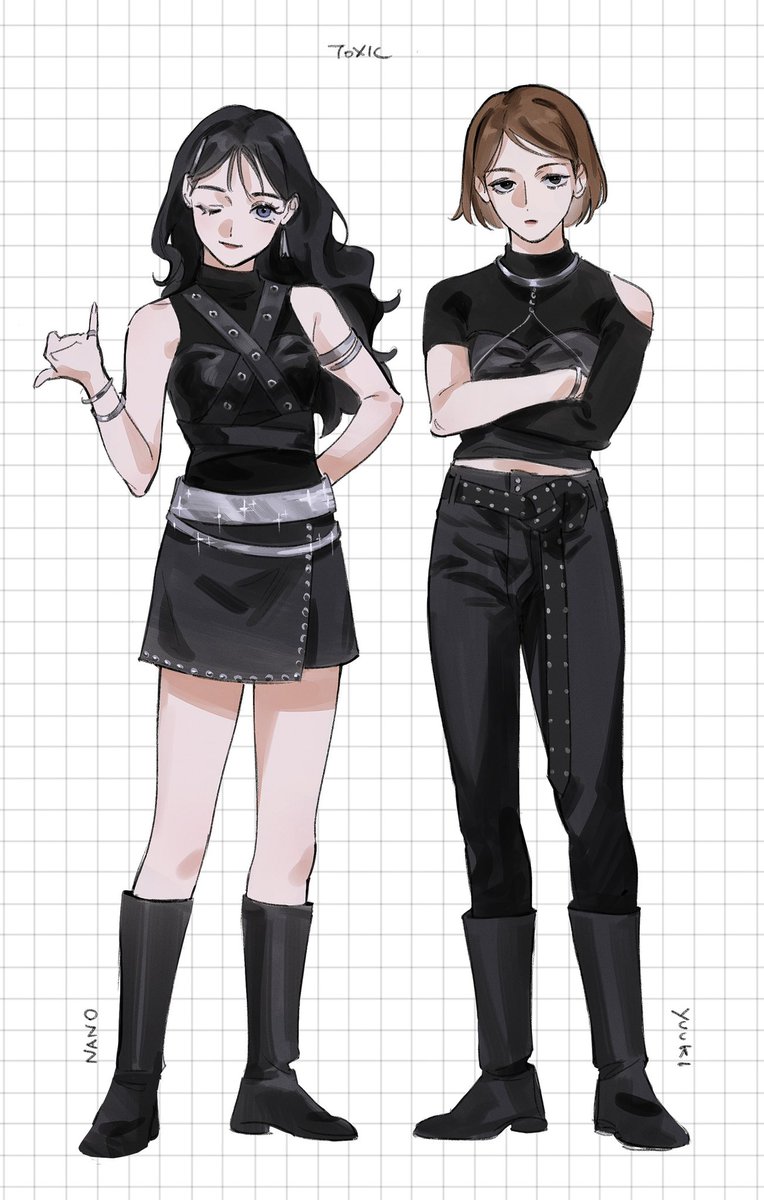 2girls multiple girls black hair short hair boots pants black footwear  illustration images