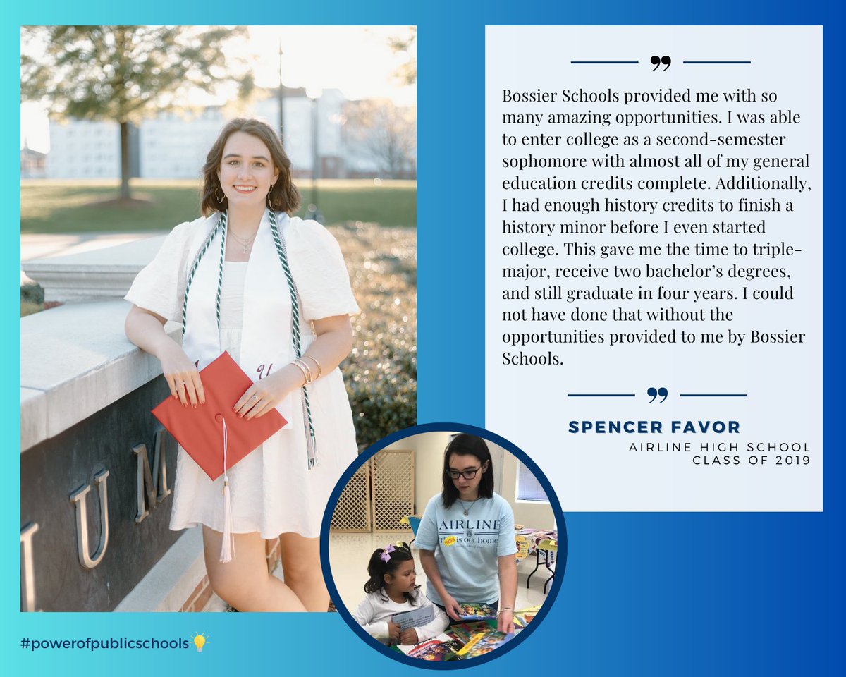Spencer Favor is an Airline alumnus who is now in graduate school at University of Alabama Birmingham in Genetic Counseling, a highly competitive program that only admitted eight students. Spencer can attest firsthand to the #PowerofBossierSchools and #PowerofPublicSchools.