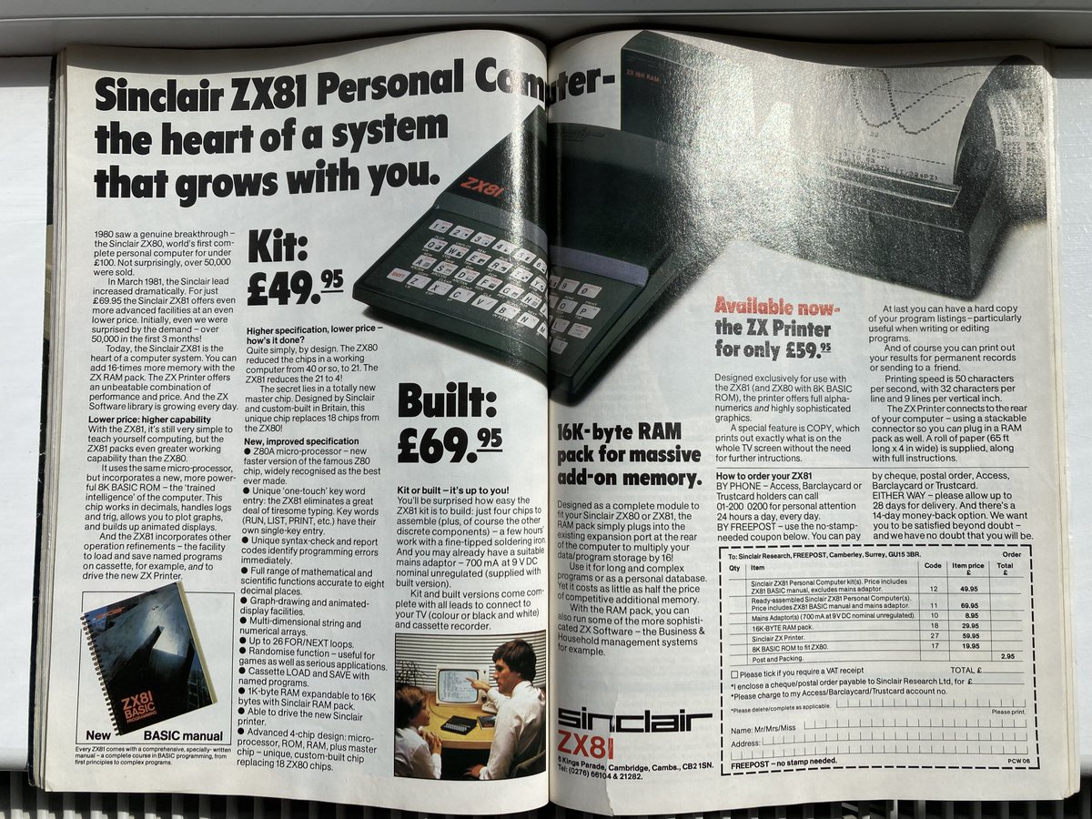 Happy birthday to the Sinclair ZX81 - launched on the 5th March 1981 (43 years). For many people in the UK it was their first home computer and one of the reasons they work in the computer industry today. Available ready built, or as a kit, as many machines from that period were