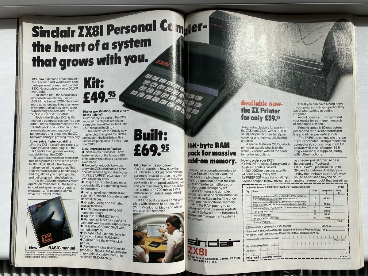 Happy birthday to the Sinclair ZX81 - launched on the 5th March 1981 (43 years). For many people in the UK it was their first home computer and one of the reasons they work in the computer industry today. Available ready built, or as a kit, as many machines from that period were