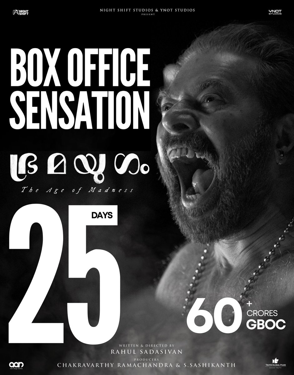 Box Office Sensation ✨ #Bramayugam Running Successfully In Cinemas Worldwide! @mammukka @rahul_madking @chakdyn @allnightshifts @StudiosYNot @AanMegaMe