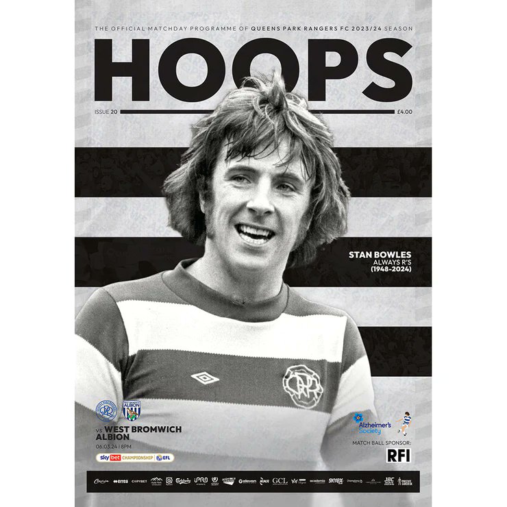 SAVE THE PRINTED PROGRAMME I have six articles in Wednesday's QPR v West Brom programme My 1,000 word Past Player interview: Chris Day My tribute to Stan Bowles RIP Past Managers: Hughes & Redknapp QPR's attempted 1967 takeover of Brentford QPR v WBA 1972 1993/4 QPR programmes