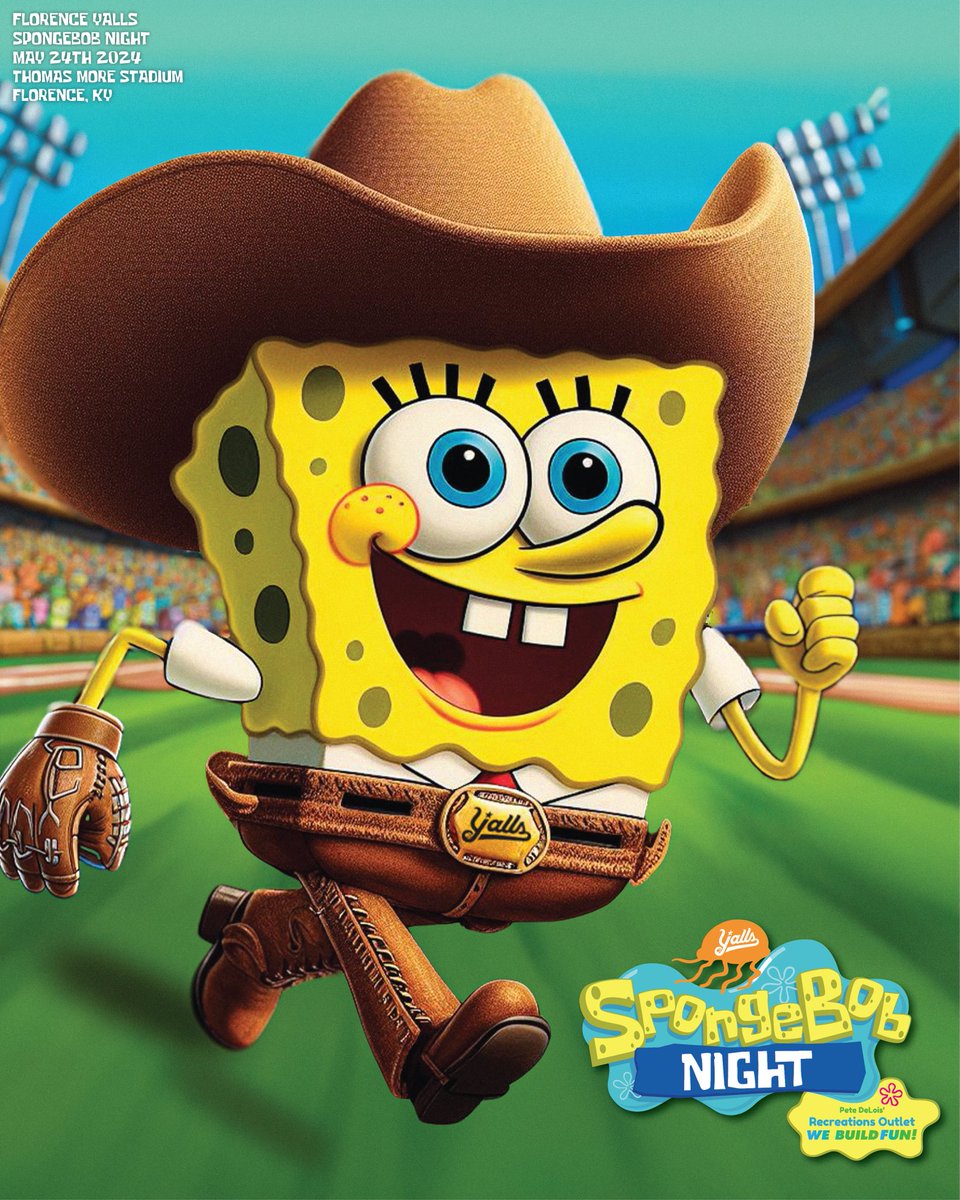 florence_yalls's tweet photo. #PromoPreview 
SpongeBob Night | 5.24.24

• Presented by Recreations Outlet
• First 1,000 fans get a Pineapple Squeezie
• Speciality jerseys available for auction &amp; sold in Team Shop
• Friday night Fireworks

🎟️ | https://t.co/T5QGScfTS6 5.24.24 https://t.co/P3GUSrGLxZ