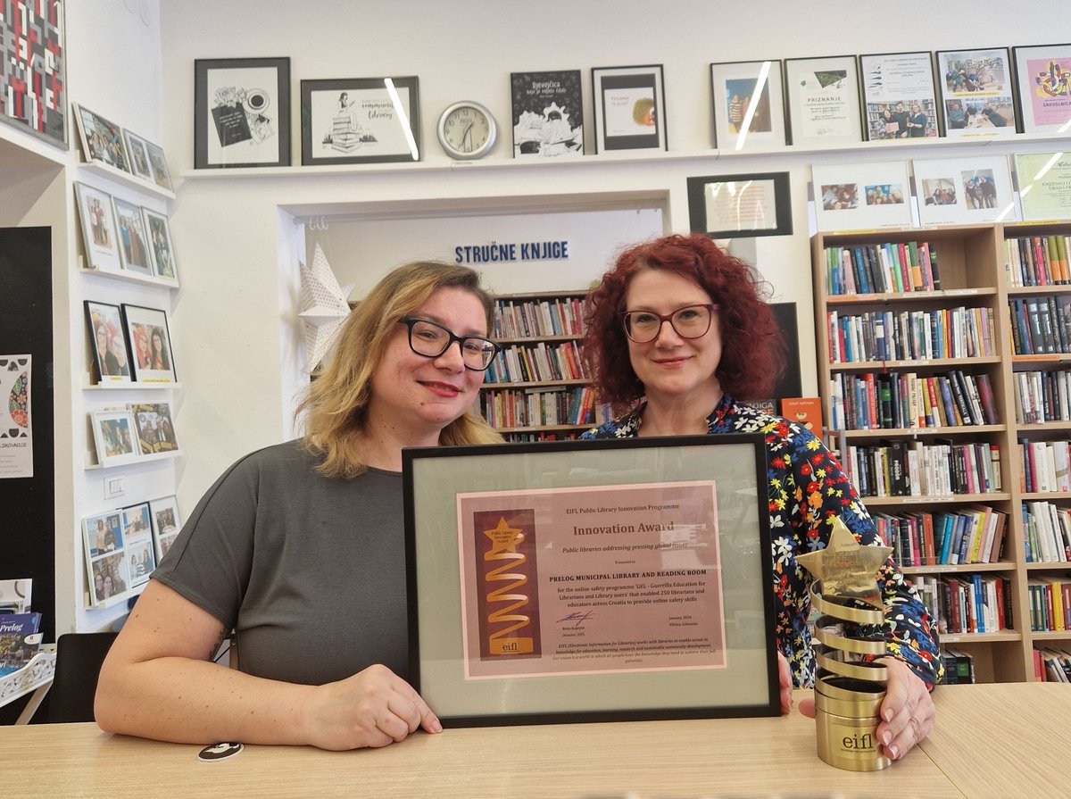 EIFLnet's tweet image. 👏🏆“Our Mayor was so pleased by this award and our work so he decided to give us a raise and get my colleague to work full time from May!” says Maja Lesinger, head of tiny Prelog City Library #Croatia @EIFLnet  #OnlineSafety award winner bit.ly/3TnjFMb