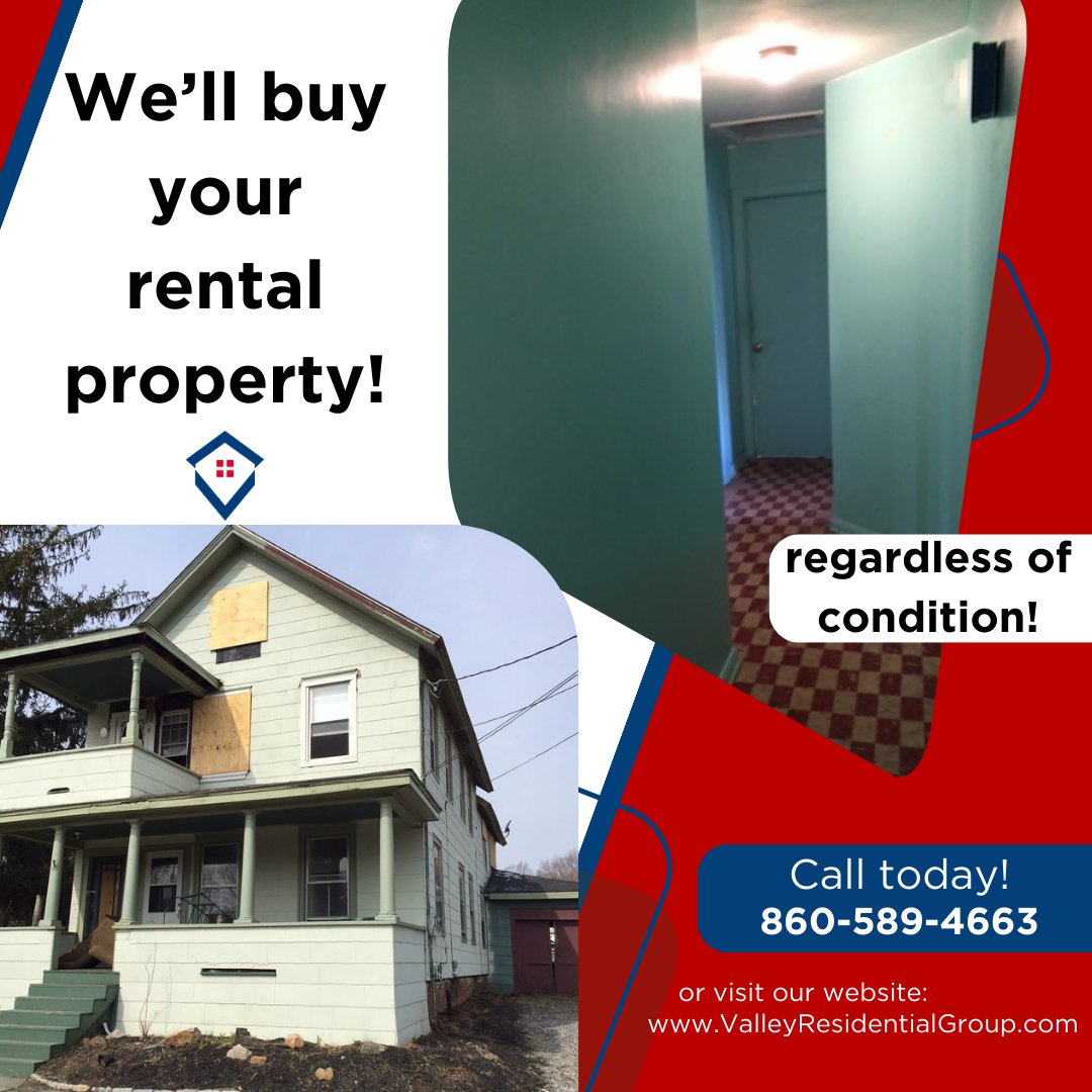 Call us today to get an offer on your rental property you've been looking to sell!! Condition doesn’t matter to us!

#ValleyResidentialGroup #LocalHomeBuyers #landlord #sellmyproperty #sellAsIs #CantonCT