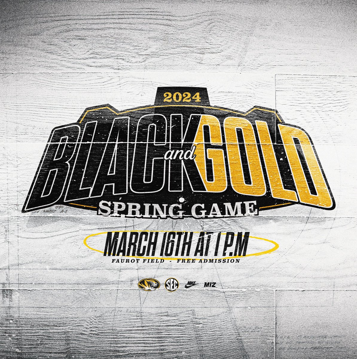 𝑭𝒓𝒊𝒆𝒏𝒅𝒍𝒚 𝒓𝒆𝒎𝒊𝒏𝒅𝒆𝒓. The 2024 Black and Gold Spring Game is 12 days away. 1:00 pm @ Faurot Field • Free admission #MIZ 🐯🏈