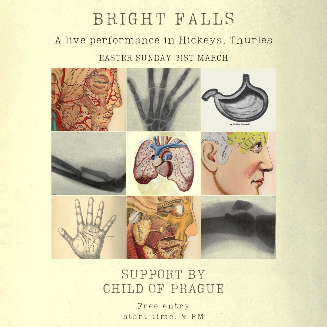 Bright Falls live at Hickeys, Thurles, on March 31st.
Support from Child of Prague.